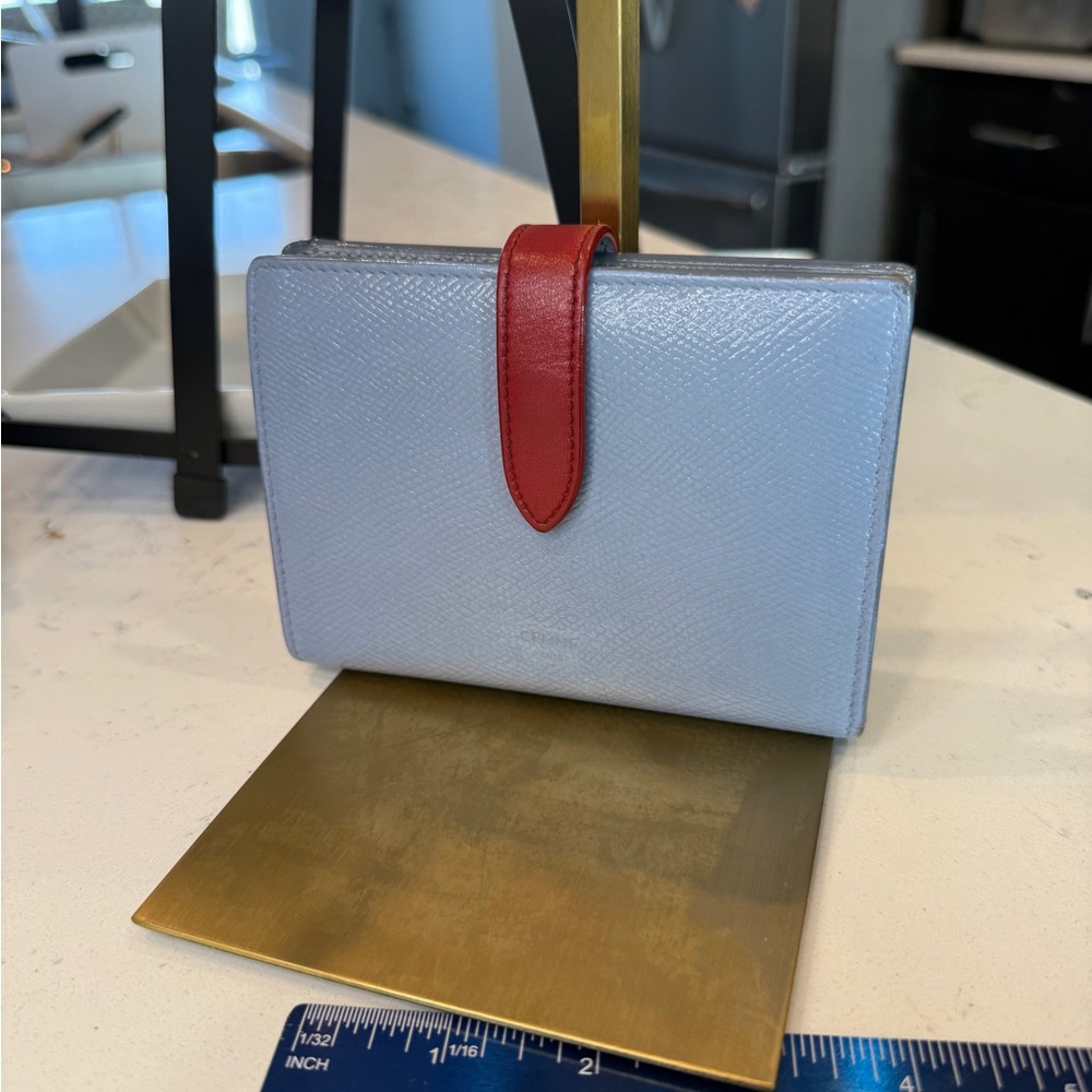 Celine EUC Light Blue and Red Women's Wallet - Classic Leather Style